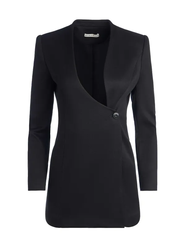 Alice and Olivia Lucien Curved V-Neck Fitted Blazer-Women Jackets + Coats