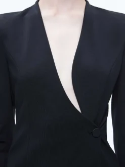 Alice and Olivia Lucien Curved V-Neck Fitted Blazer-Women Jackets + Coats