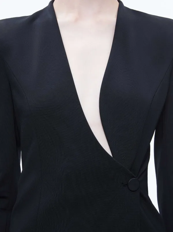 Alice and Olivia Lucien Curved V-Neck Fitted Blazer-Women Jackets + Coats