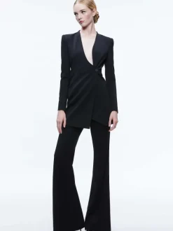 Alice and Olivia Lucien Curved V-Neck Fitted Blazer-Women Jackets + Coats