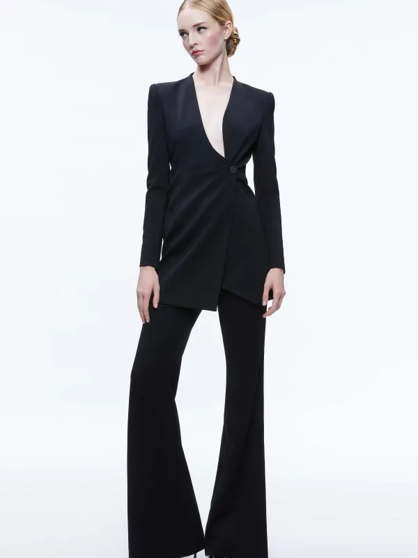 Alice and Olivia Lucien Curved V-Neck Fitted Blazer-Women Jackets + Coats