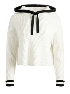Alice and Olivia Lumi Ribbed Knit Hoodie-Women Tops
