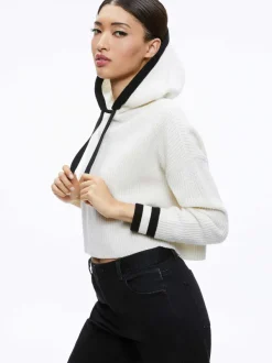 Alice and Olivia Lumi Ribbed Knit Hoodie-Women Tops