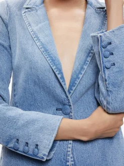 Alice and Olivia Macey Denim Fitted Blazer-Women Jackets + Coats
