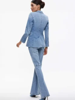 Alice and Olivia Macey Denim Fitted Blazer-Women Jackets + Coats