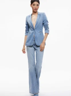 Alice and Olivia Macey Denim Fitted Blazer-Women Jackets + Coats