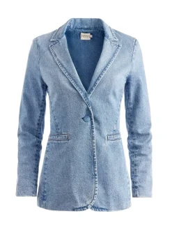 Alice and Olivia Macey Denim Fitted Blazer-Women Jackets + Coats
