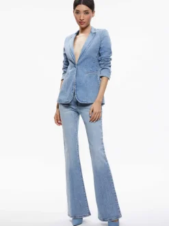 Alice and Olivia Macey Denim Fitted Blazer-Women Jackets + Coats