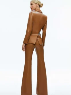 Alice and Olivia Macey Fitted Vegan Leather Blazer + Danette Vegan Leather Split Hem Trousers-Women Matching Sets