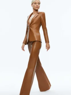 Alice and Olivia Macey Fitted Vegan Leather Blazer-Women Jackets + Coats