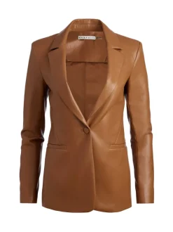 Alice and Olivia Macey Fitted Vegan Leather Blazer-Women Jackets + Coats