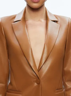 Alice and Olivia Macey Fitted Vegan Leather Blazer-Women Jackets + Coats
