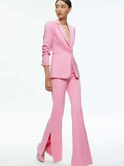 Alice and Olivia Macey Notch Collar Fitted Blazer + Danette High Rise Flare Slit Trouser-Women Matching Sets
