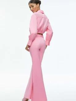 Alice and Olivia Macey Notch Collar Fitted Blazer + Danette High Rise Flare Slit Trouser-Women Matching Sets