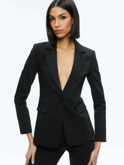 Alice and Olivia Macey Slit Sleeve Blazer-Women Jackets + Coats