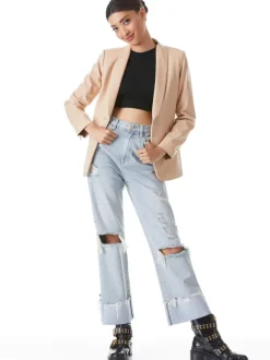 Alice and Olivia Macey Vegan Leather Shawl Collar Blazer-Women Jackets + Coats