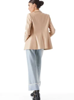 Alice and Olivia Macey Vegan Leather Shawl Collar Blazer-Women Jackets + Coats