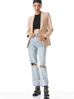 Alice and Olivia Macey Vegan Leather Shawl Collar Blazer-Women Jackets + Coats