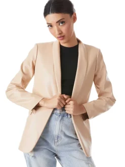 Alice and Olivia Macey Vegan Leather Shawl Collar Blazer-Women Jackets + Coats