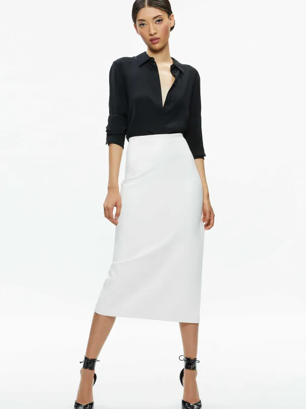 Alice and Olivia Maeve Vegan Leather Midi Skirt-Women Skirts