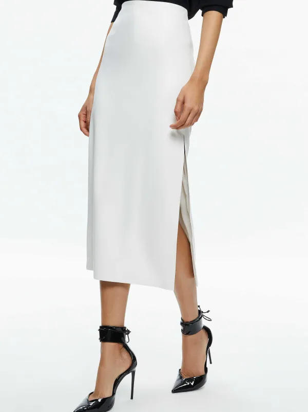 Alice and Olivia Maeve Vegan Leather Midi Skirt-Women Skirts