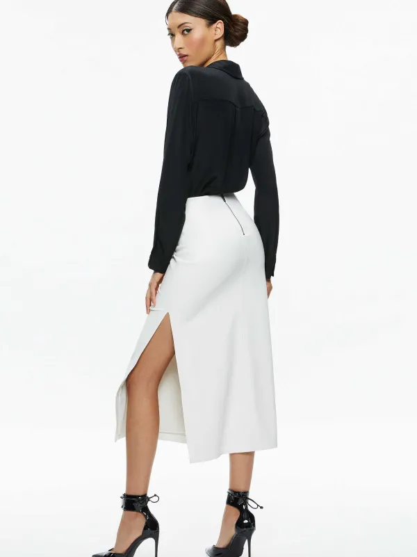 Alice and Olivia Maeve Vegan Leather Midi Skirt-Women Skirts