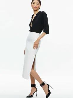Alice and Olivia Maeve Vegan Leather Midi Skirt-Women Skirts