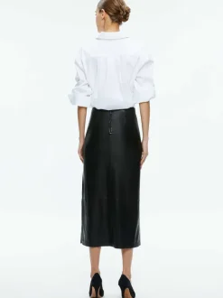 Alice and Olivia Maeve Vegan Leather Midi Skirt-Women Skirts