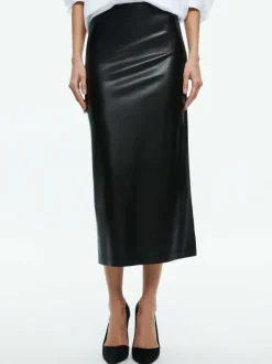 Alice and Olivia Maeve Vegan Leather Midi Skirt-Women Skirts
