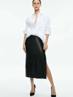 Alice and Olivia Maeve Vegan Leather Midi Skirt-Women Skirts