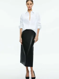 Alice and Olivia Maeve Vegan Leather Midi Skirt-Women Skirts