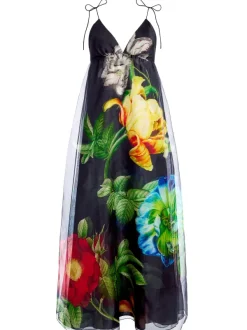 Alice and Olivia Massie Tie Strap Printed Gown-Women Dresses