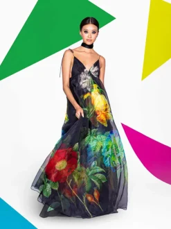 Alice and Olivia Massie Tie Strap Printed Gown-Women Dresses