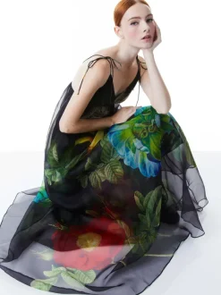 Alice and Olivia Massie Tie Strap Printed Gown-Women Dresses