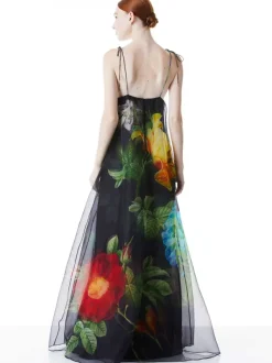 Alice and Olivia Massie Tie Strap Printed Gown-Women Dresses