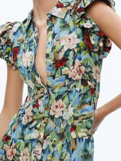 Alice and Olivia Meeko Ruffle Sleeve Shirt Dress-Women Dresses