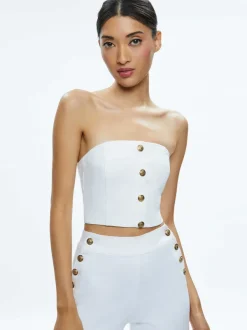 Alice and Olivia Mel Denim Button Up Bustier-Women Tops