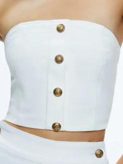 Alice and Olivia Mel Denim Button Up Bustier-Women Tops