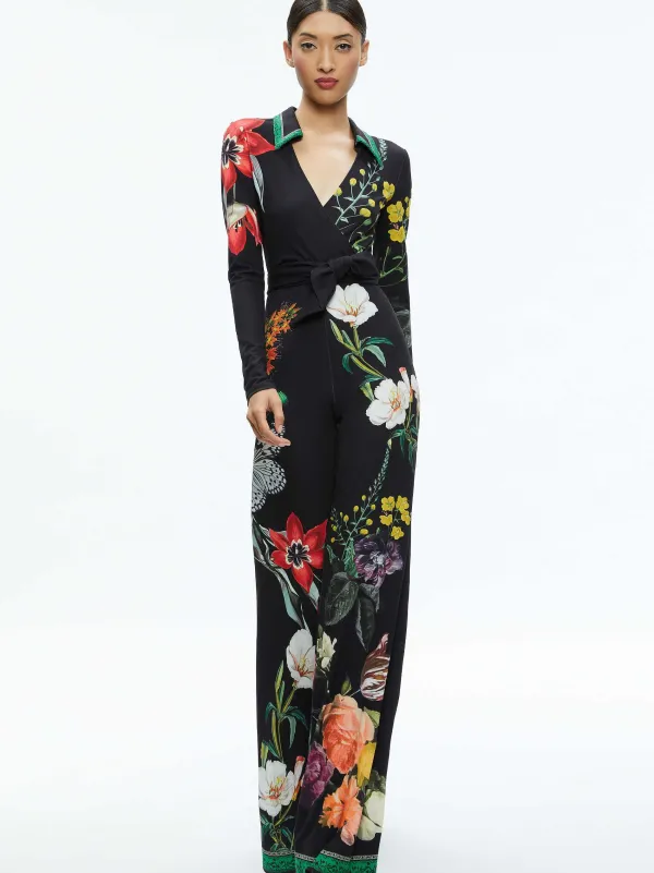 Alice and Olivia Melinda Wide Leg Wrap Jumpsuit-Women Jumpsuits