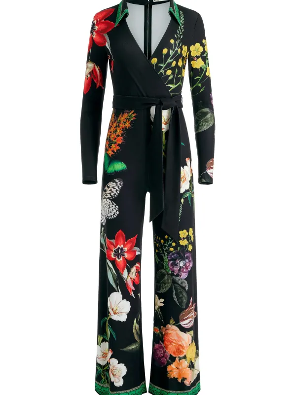 Alice and Olivia Melinda Wide Leg Wrap Jumpsuit-Women Jumpsuits