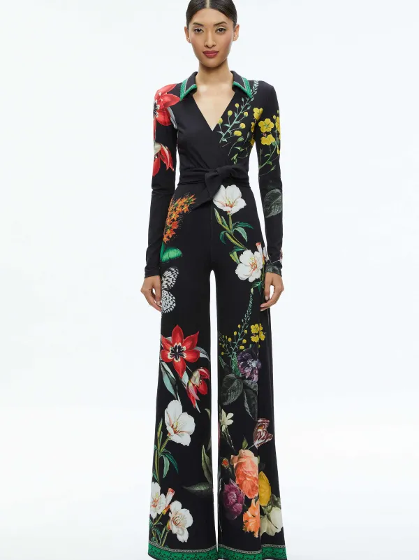 Alice and Olivia Melinda Wide Leg Wrap Jumpsuit-Women Jumpsuits