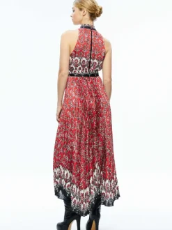 Alice and Olivia Mertie Mock Neck Pleated Maxi Dress-Women Dresses