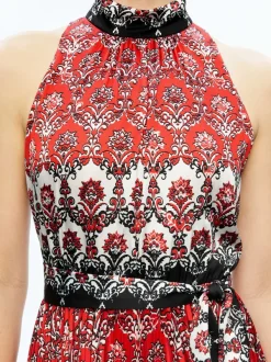 Alice and Olivia Mertie Mock Neck Pleated Maxi Dress-Women Dresses