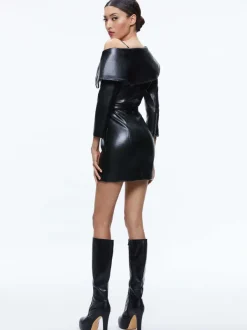Alice and Olivia Miara Vegan Leather Moto Dress-Women Dresses