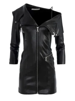 Alice and Olivia Miara Vegan Leather Moto Dress-Women Dresses