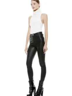 Alice and Olivia Mikah Single Button Leather Pant-Women Pants