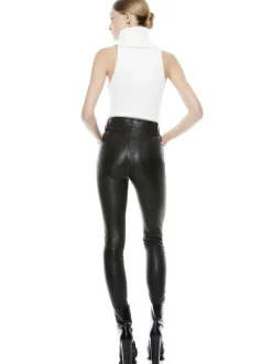 Alice and Olivia Mikah Single Button Leather Pant-Women Pants