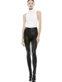 Alice and Olivia Mikah Single Button Leather Pant-Women Pants