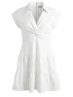 Alice and Olivia Mila Vegan Deep V-Neck Twist Front Mini Dress-Women Dresses