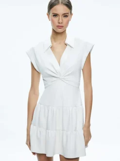 Alice and Olivia Mila Vegan Deep V-Neck Twist Front Mini Dress-Women Dresses